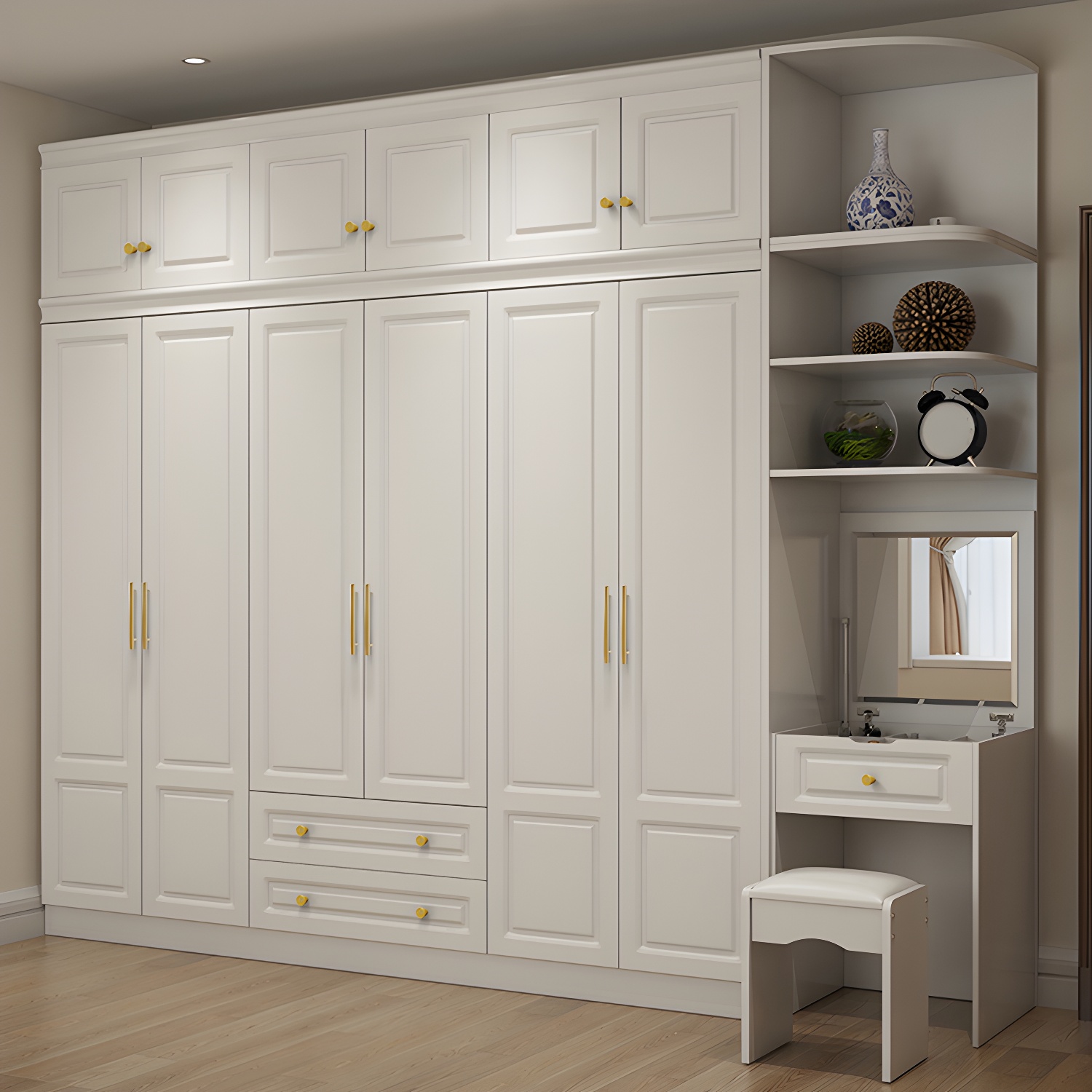 Hinged White Wardrobe Armoire Engineered Wood Wardrobe Closet