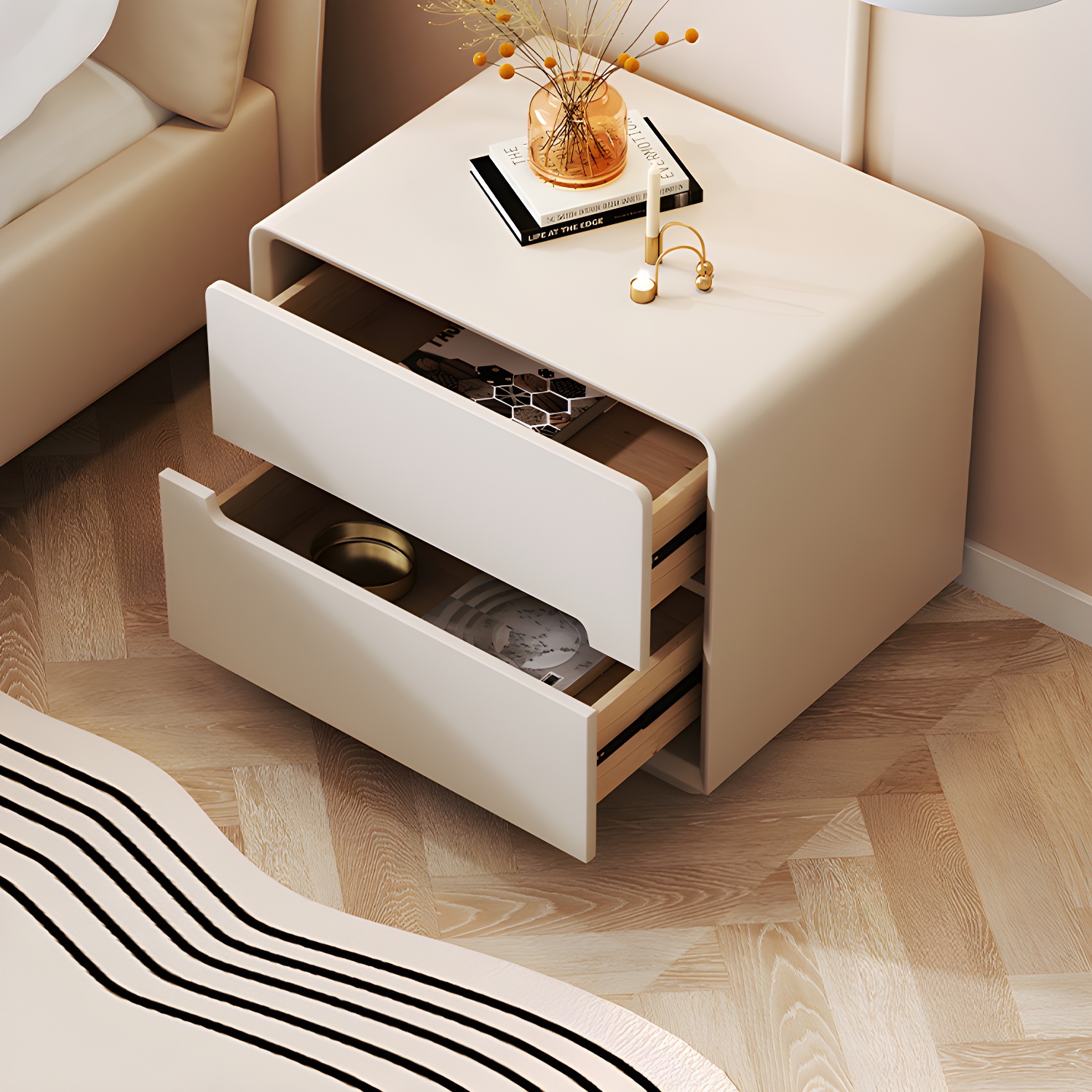 Modern Wood Drawer Nightstand for Small Spaces with 2 Drawers in Narrow Design - image 17