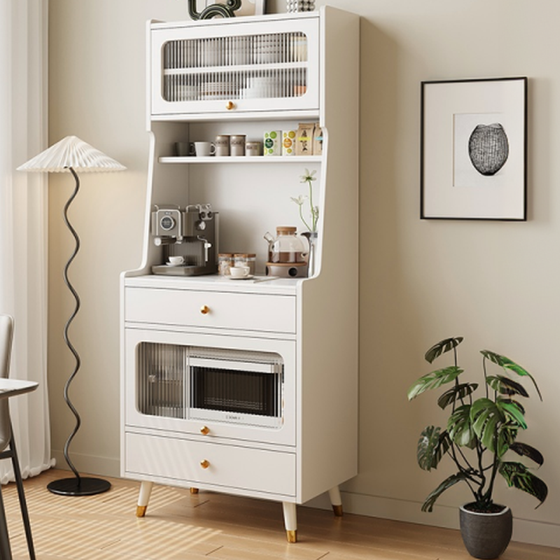 Simple Narrow Microwave Shelf Cabinet with 2 Drawers, Sintered Stone Countertop, Glazed Door, and Adjustable Shelving - image 5