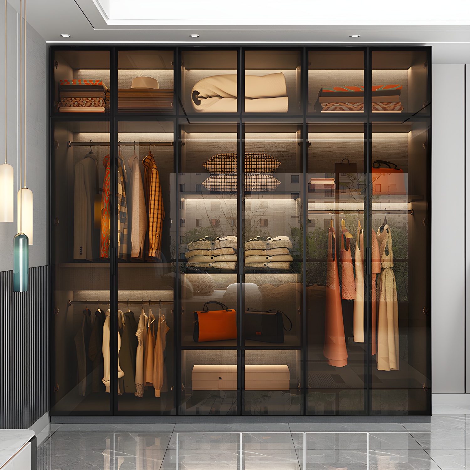 Modern Glass Wardrobe Cloth Rod Included Wardrobe Closet without Light - image 13