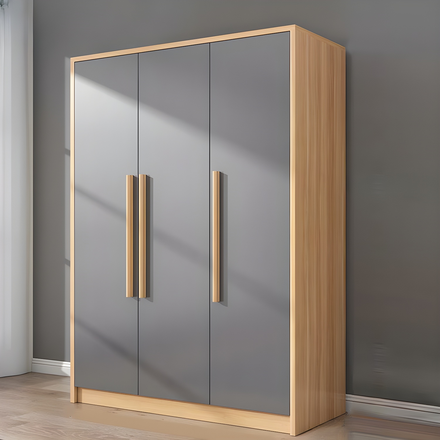 Scandinavian Wood Handle Storage Wardrobe with Metal Clothing Rod and Shelves - image 3