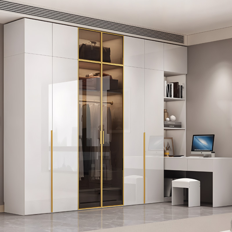Chalk Minimalist Laminate Cabinet Armoire with Soft Close Drawer, Soft Close Door, Interior Shelves, and Clothing Rod