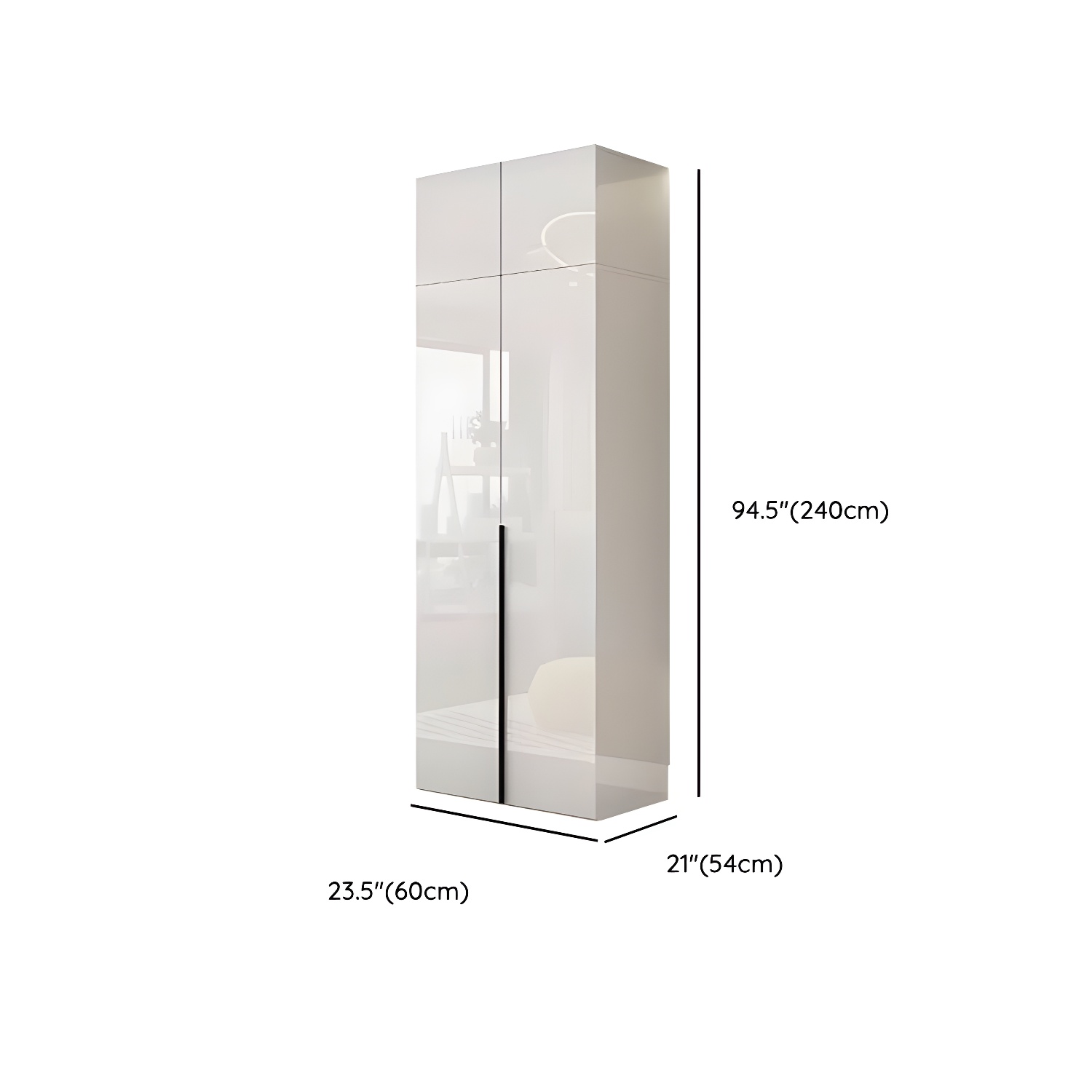 Modern white wood wardrobe armoire with hinged doors, clothing rod & shelves - image 28
