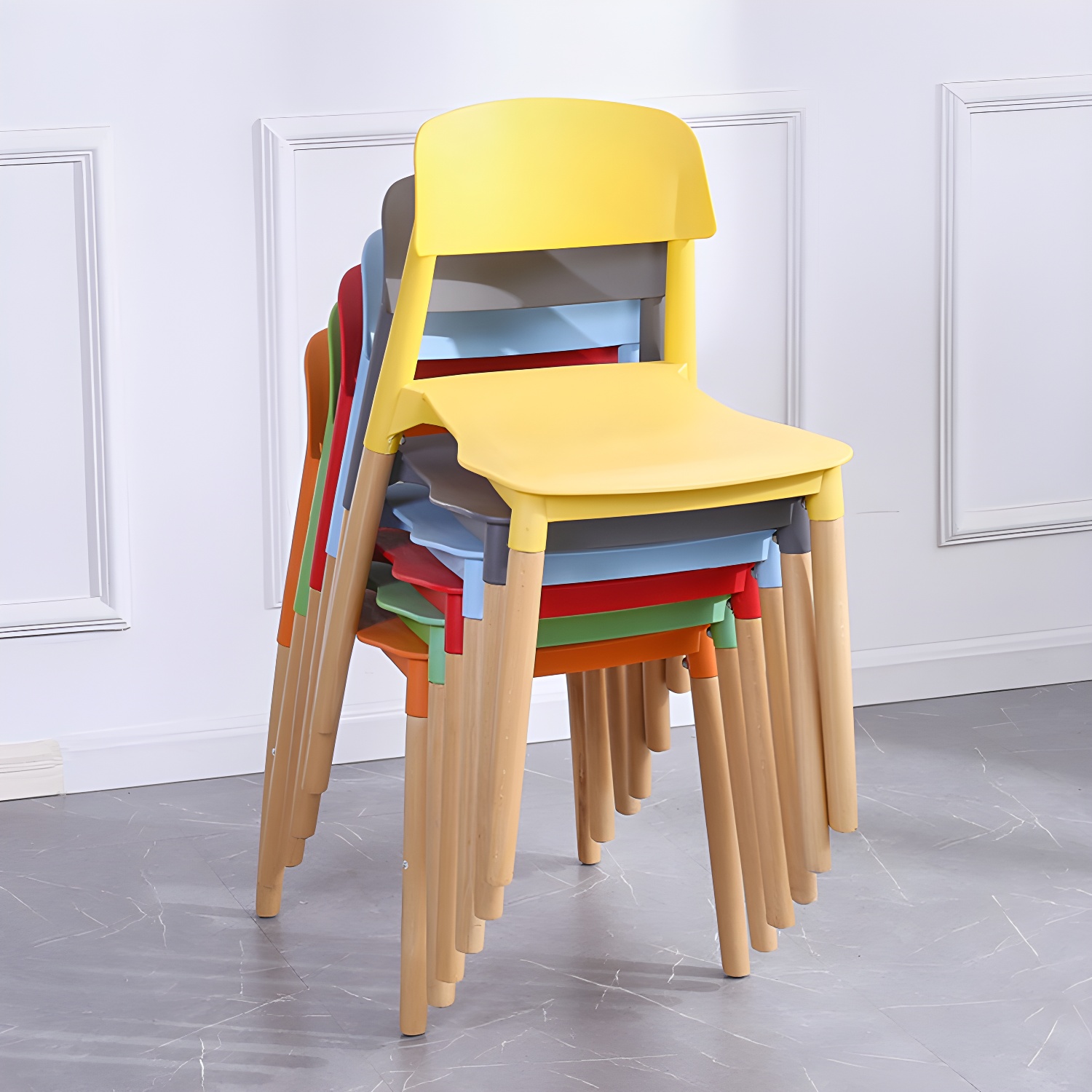 Scandinavian Home Side Chair Open Back Wood Legs Dining Room Chair Set - image 20