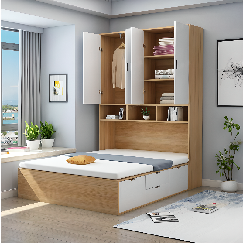 Natural Color Solid Color Storage Included with 4 Storage Boxes and Wardrobe for Bedroom - image 3