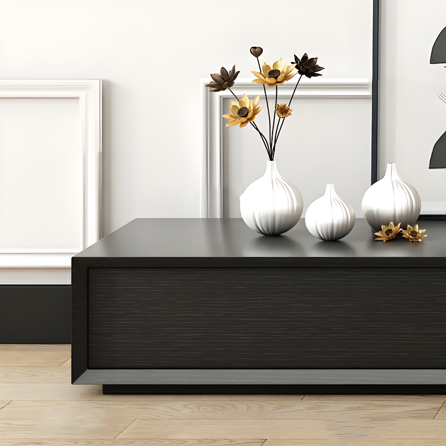 Modern Minimalist Black Finish TV Stand Console with Storage Drawers - image 6