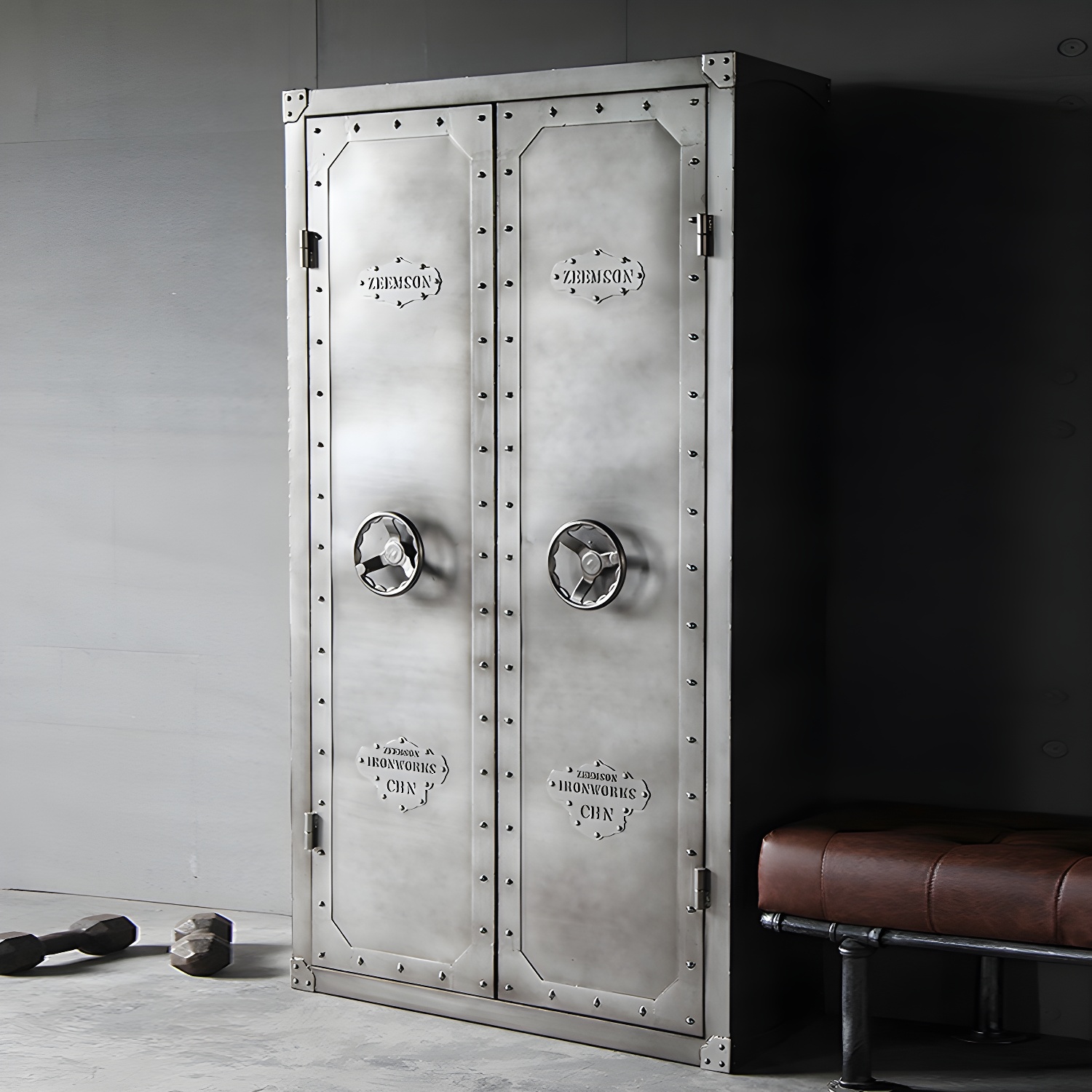 Industrial Metal Wardrobe Closet Freestanding Wardrobe in Grey