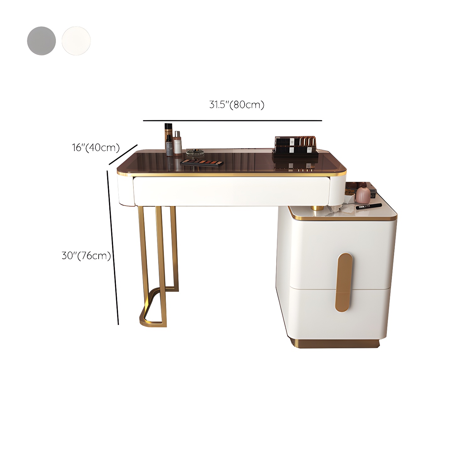 Glass Top Make-up Vanity Wood Dressing Table with Storage Drawers - image 16