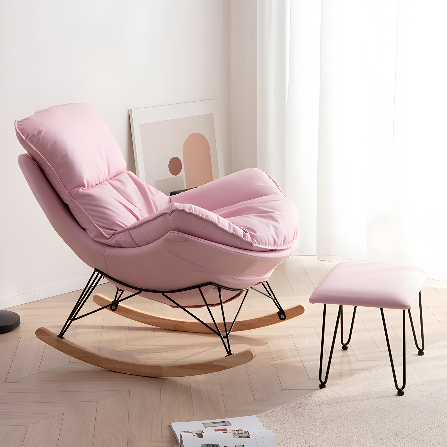 Stylish and Comfy Modern Rocking Chair with Natural Wood Legs and Slipcover - image 5