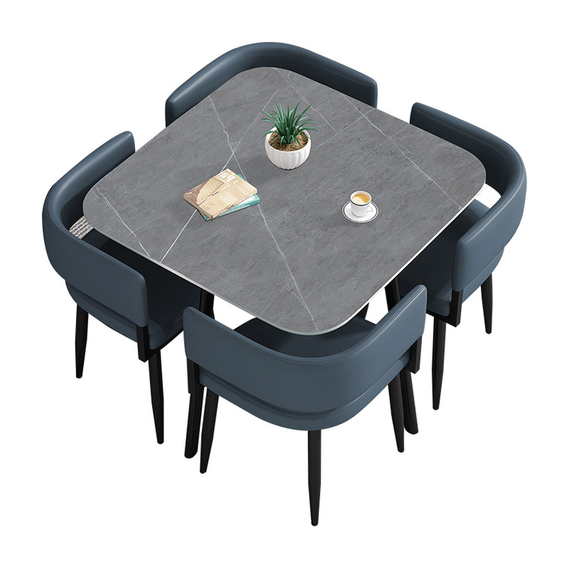 Circular Dining Table Set with a Slate Tabletop in White/Gray/Coal, Back and Cushion Chair for Dining Table for 4 in a Simple Style - image 40