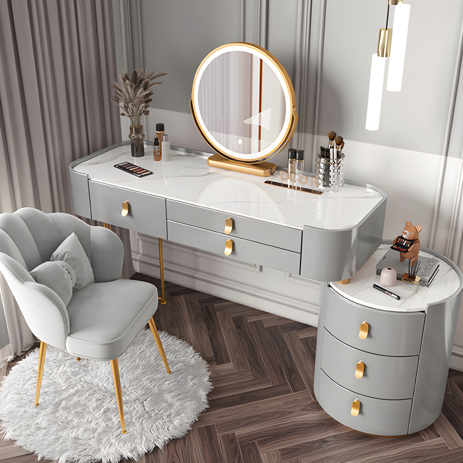 Glass/Stone Dresser Modern Make-up Vanity with 5/6 Storage Drawers - image 12