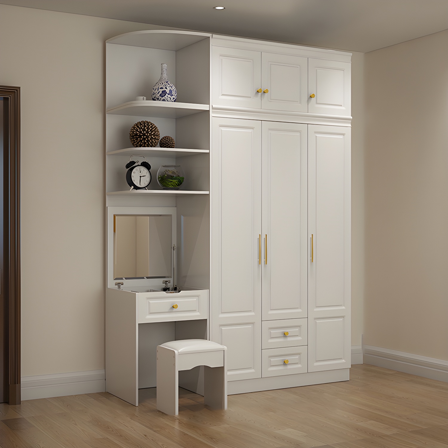 Hinged White Wardrobe Armoire Engineered Wood Wardrobe Closet - image 13