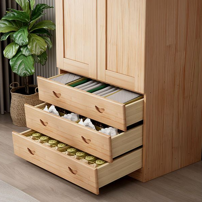 Natural Finish Minimalist Pine Wood Cabinet Armoire with 3-Drawer, Interior Shelves, and Clothing Rod - image 4