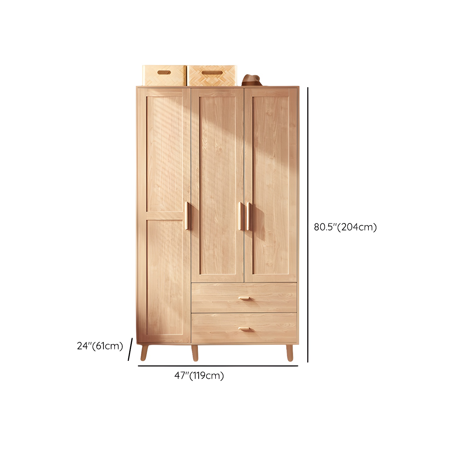 Modern Natural Wood Wardrobe Armoire with Clothing Rod, Shelves, and Soft-Close Drawers - image 14