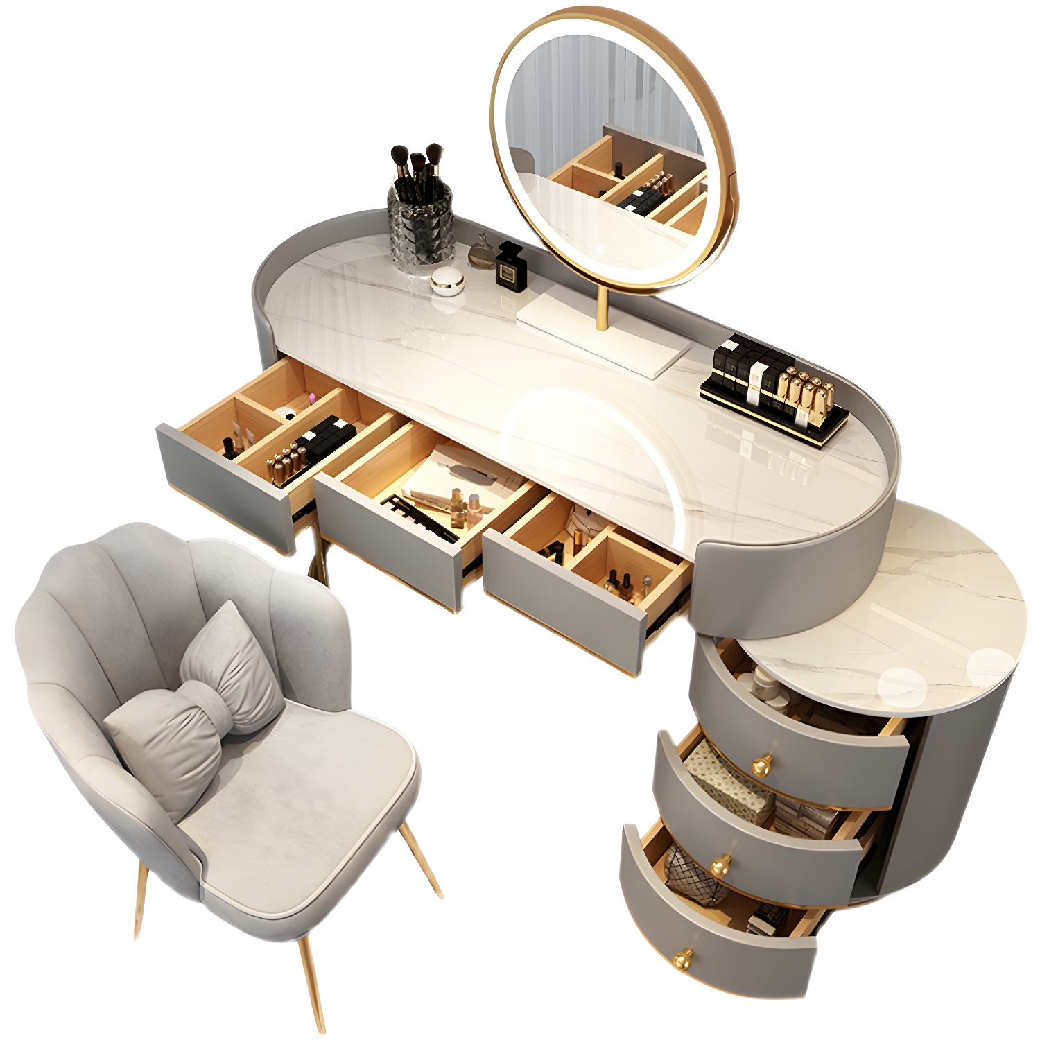 Wooden Makeup Vanity Desk Lighted Mirror Vanity Dressing Table Set with Drawer - image 10