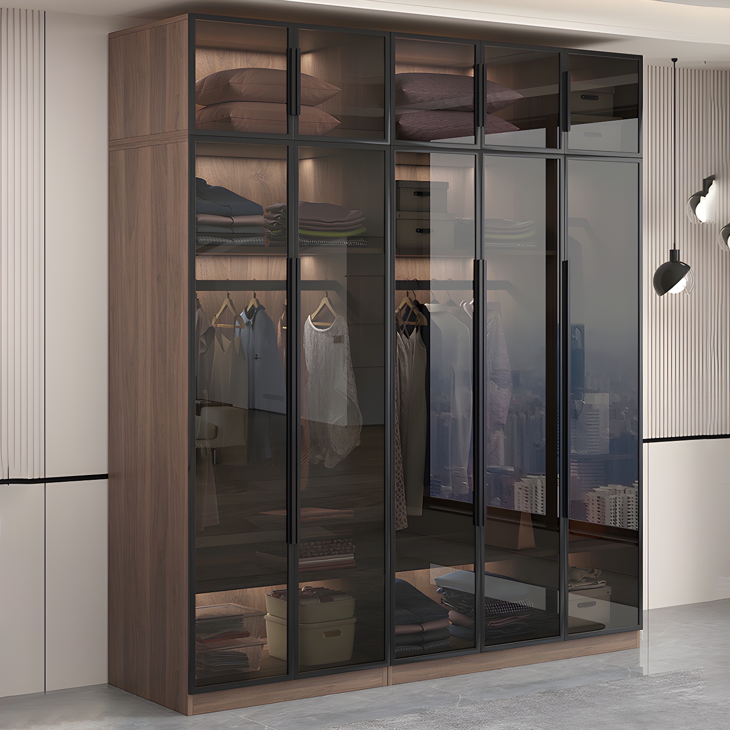 Engineered Wood Armoire Modern Brown Wardrobe Closet with Garment Rod