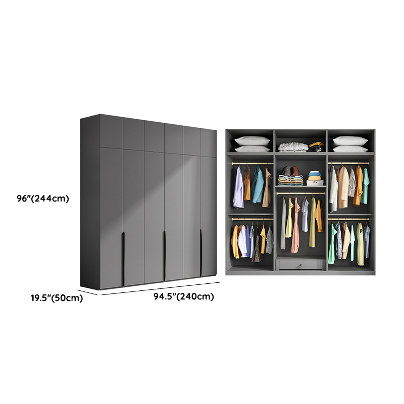 Contemporary Grey Wood Storage Wardrobe with Clothing Rod and Black Handles - image 20