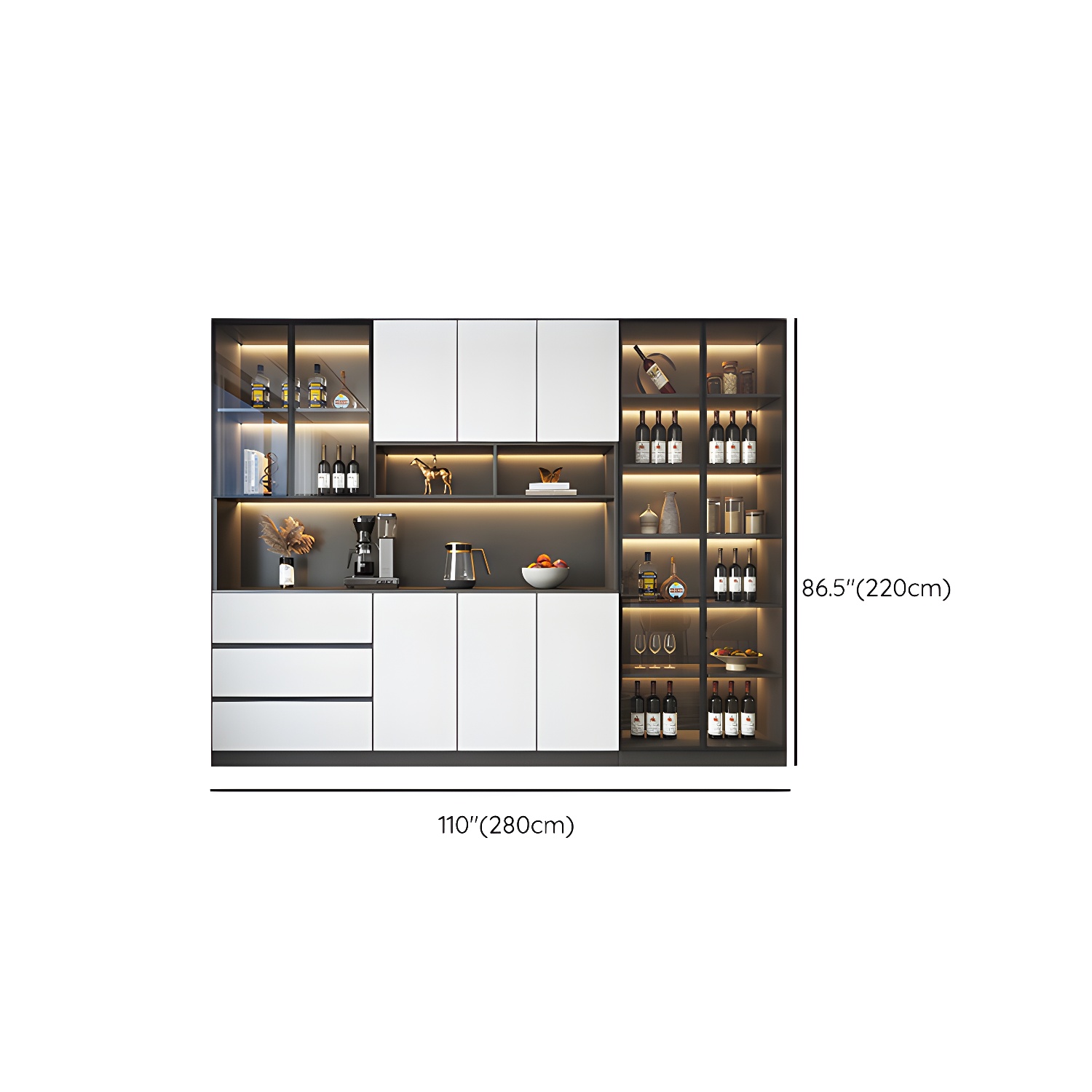 Modern Glass Adjustable Shelving Doors Wood Sideboard Cabinet with Cabinets and Drawers - image 24