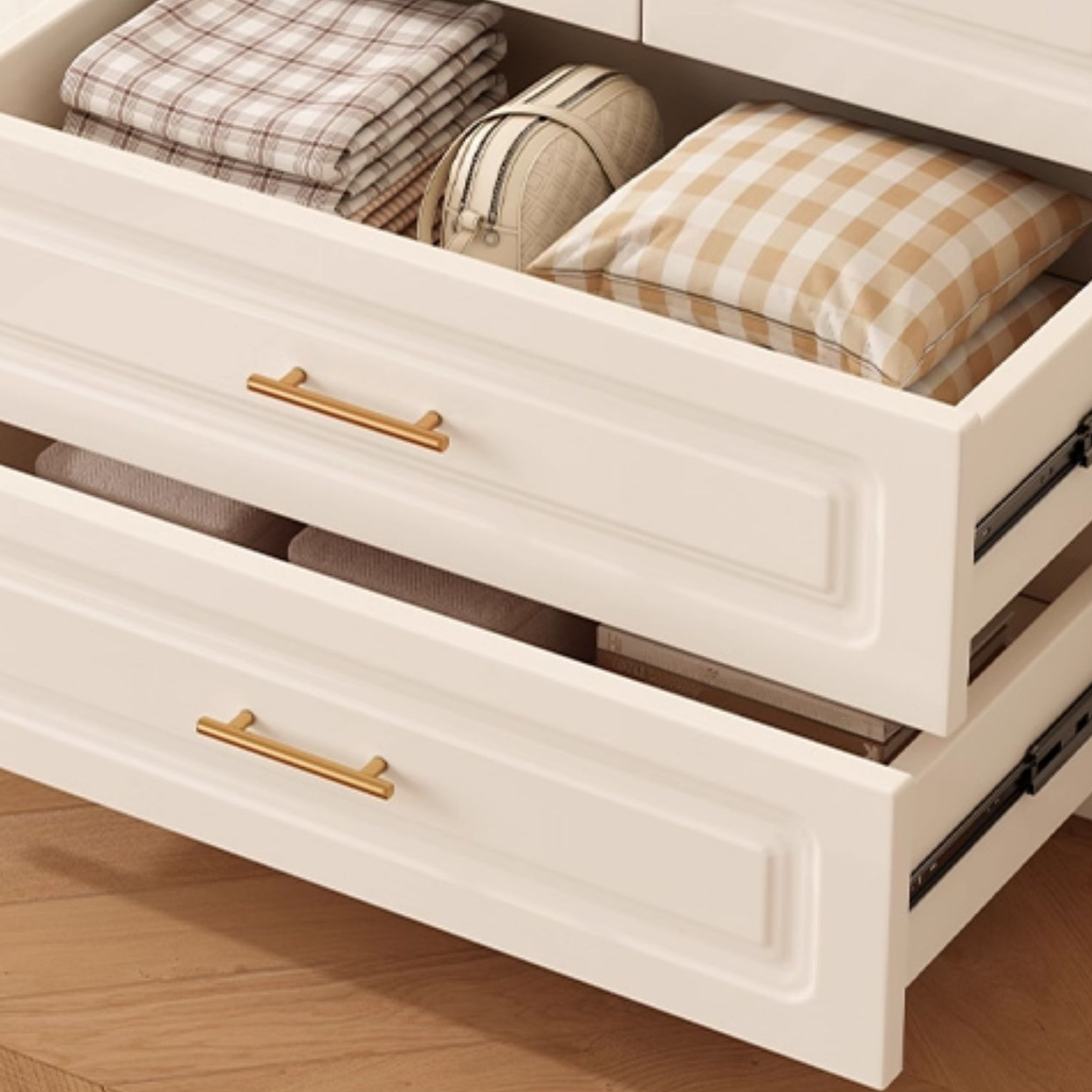 Chalk Modish Laminate Wardrobe Closet with Soft Close Drawer, Soft Close Door, Interior Shelves, and Clothing Rod - image 5