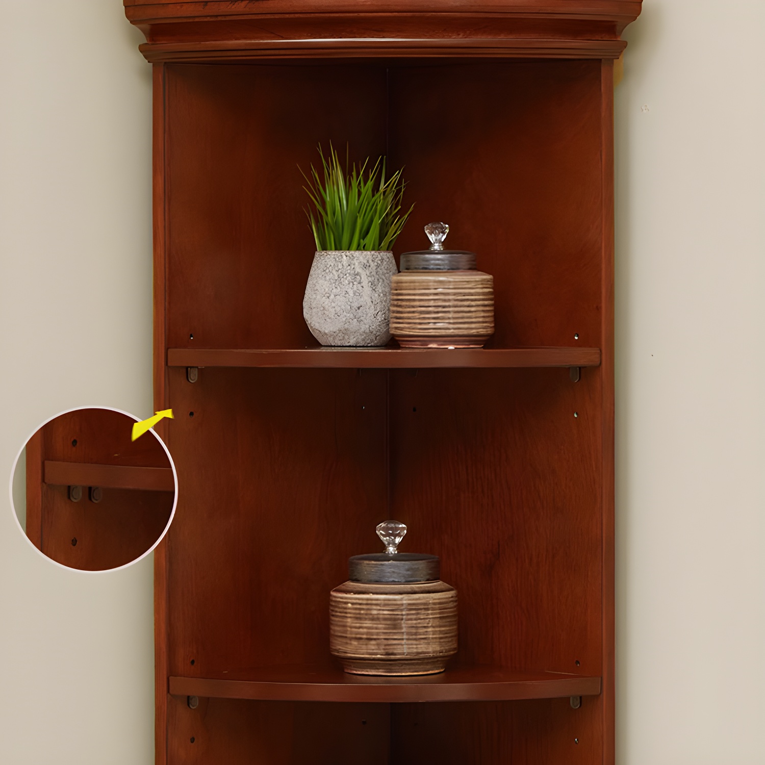 Solid Wood Triangle Corner Cabinet in Rubber Wood with Storage Shelves - image 11