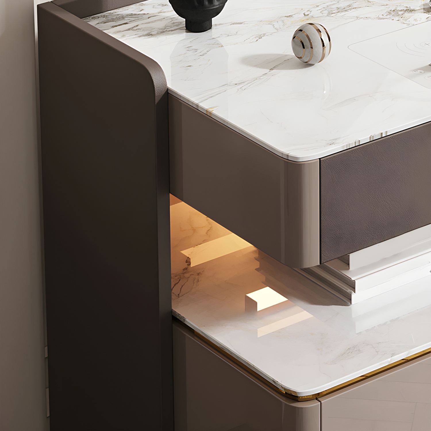 3-Drawer Nightstand with USB charging 21.65" Tall Faux Leather Nightstand - image 12