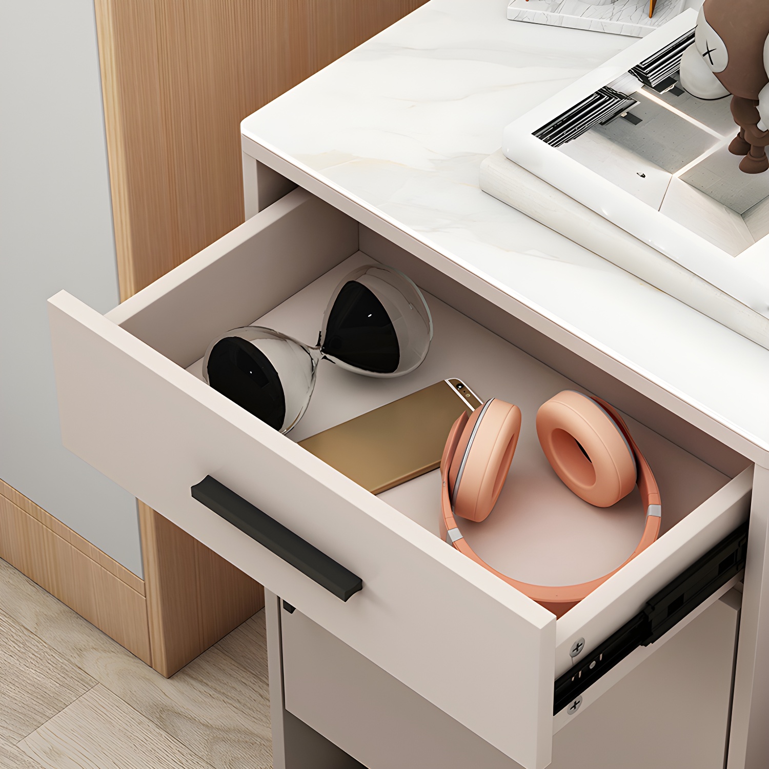 Modern Stone Top Accent Cabinet with Drawer Storage Cabinet 18.9" Long - image 7