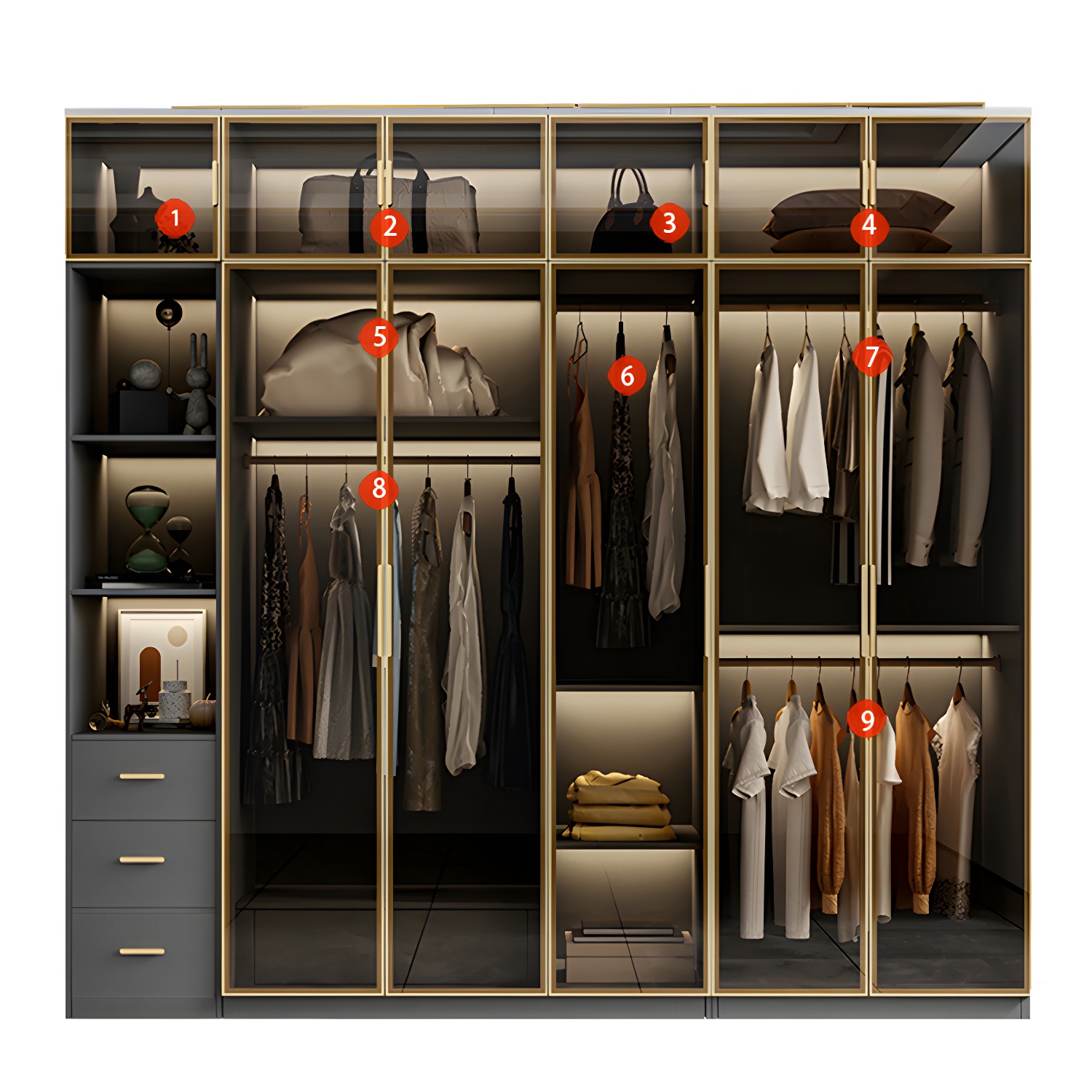 Glass and Wood Wardrobe Armoire Contemporary Wardrobe Closet - image 6