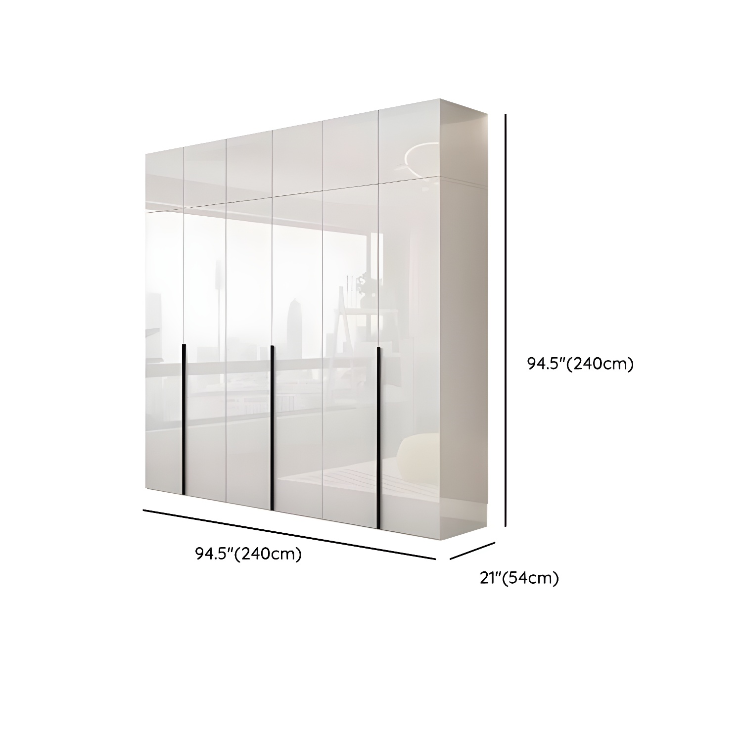 Modern white wood wardrobe armoire with hinged doors, clothing rod & shelves - image 25
