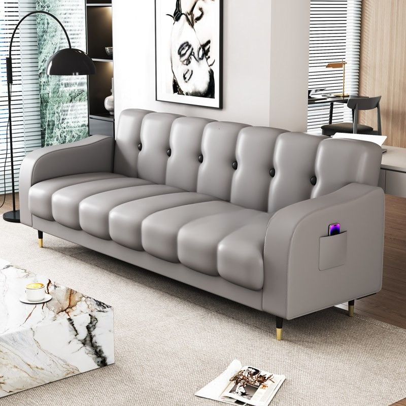 Contemporary Modern Solid Color Scratch-durable Convertible Sofa in Pu Leather with Midnight Black/Gray/White Upholstery, Seats 3/2-seater, with Receptacle Storage - image 6
