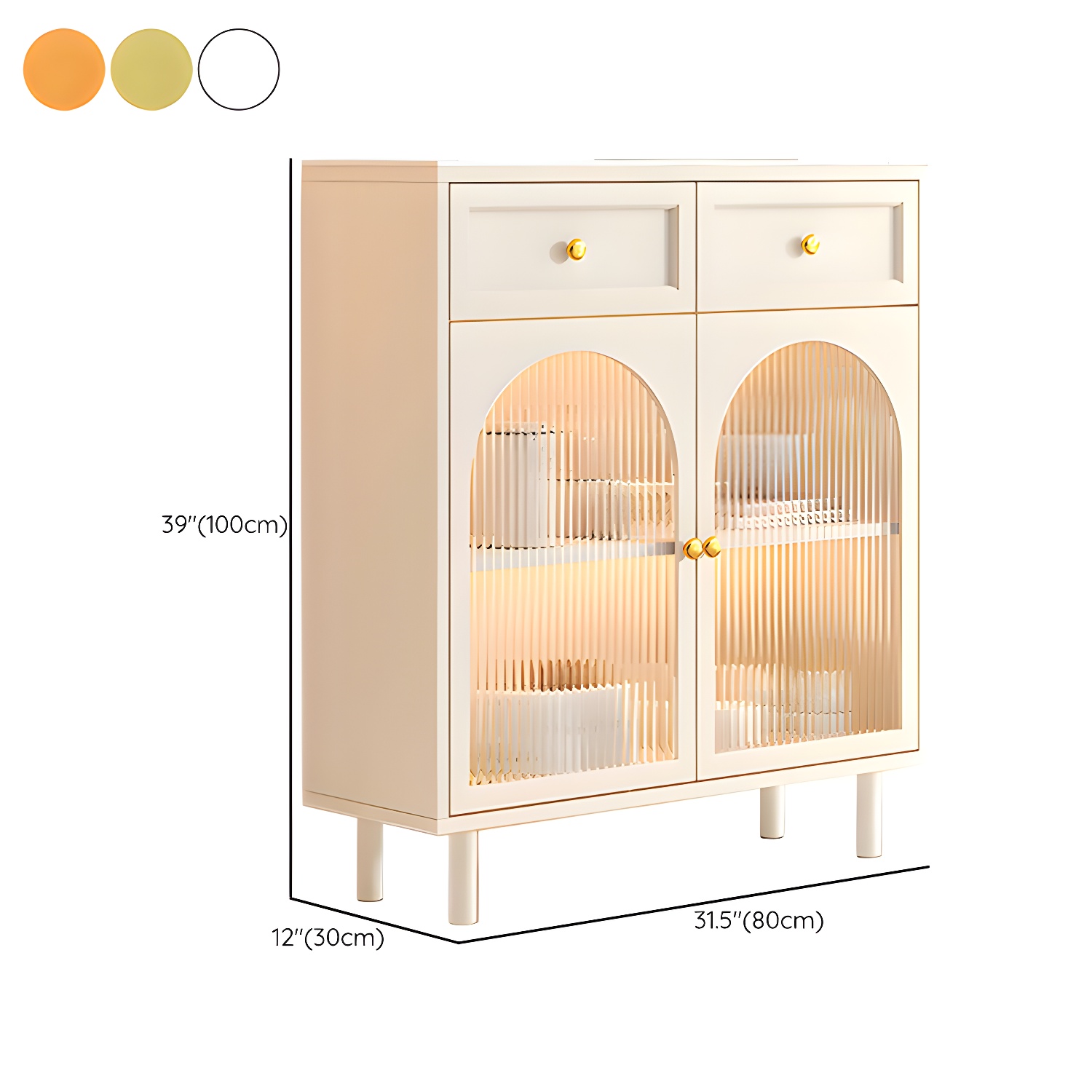 Scandinavian Wood Buffet Sideboard with Stone Countertop and Glass Doors - image 19
