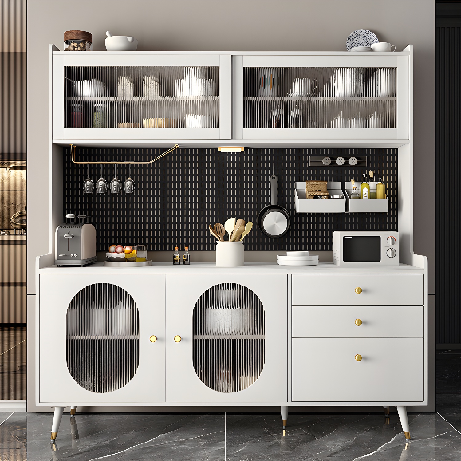 Stone Glam Sideboard Adjustable Shelves Kitchen Dining Room Sideboard - image 14