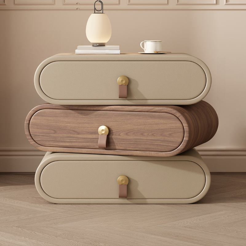 Art Deco Drawer Storage Nightstand with 3 Drawers and Natural Wood/Pleather Countertop - image 4
