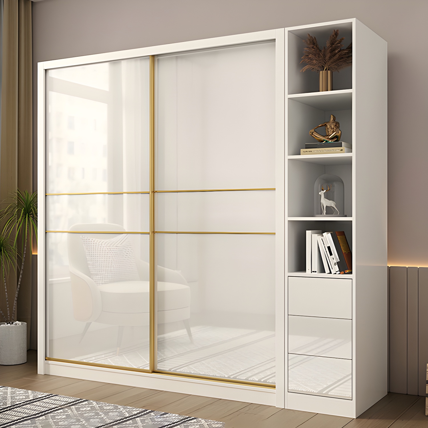 Contemporary Glossy White Storage Cabinet Manufactured Wood Cabinet for Home