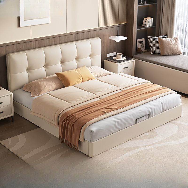 Solid Color Stitch-tufted Panel Bed with Panel Headboard and Sponge Upholstery