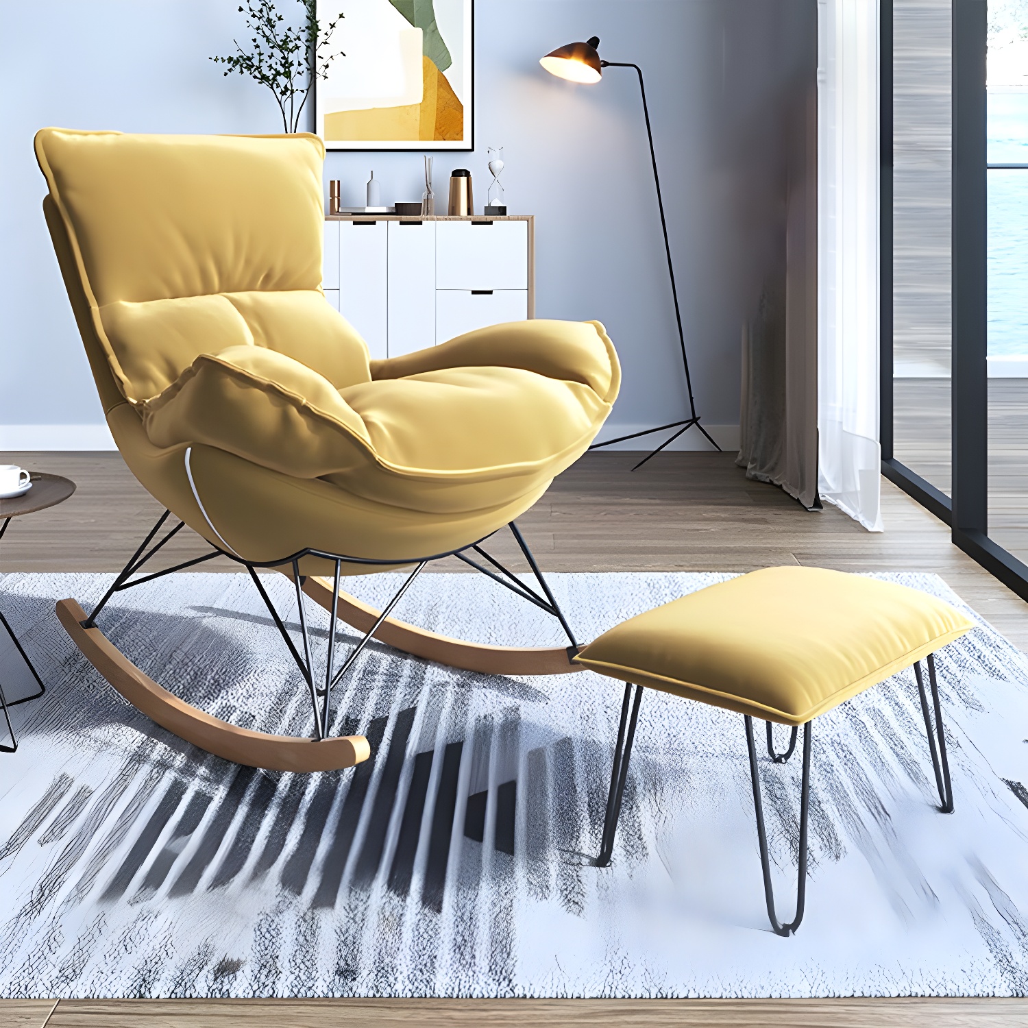 Contemporary Rocking Accent Chair Antique Finish Rocking Chair with Ottoman - image 6