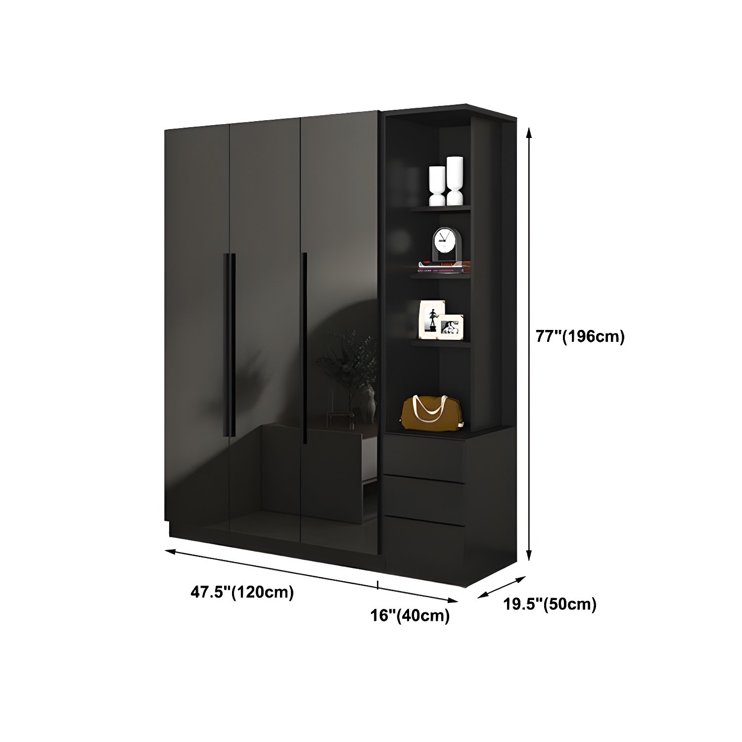Modern Style Wardrobe Black Colour Glass Wardrobe Closet for Bedroom - image 15
