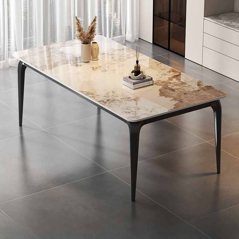 Trendy White/Charcoal/Light Gray Rectangle Scratch Resistant Sintered Stone Top Dining Table for 4/8 People/Seats 6, Standard Table Height - image 6