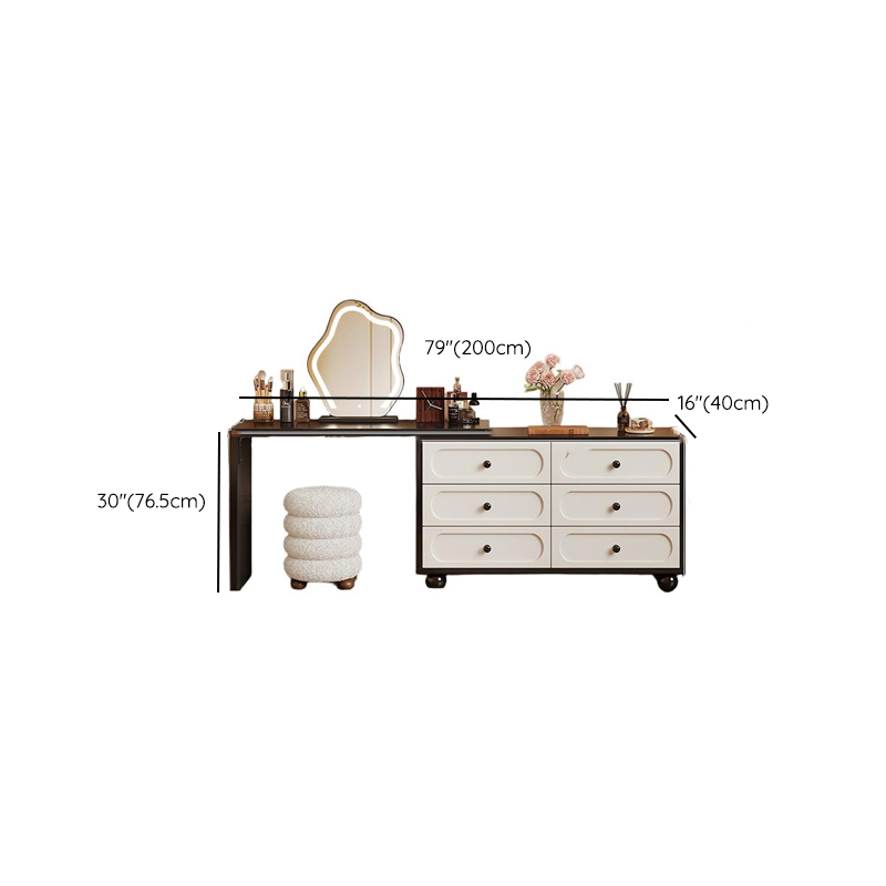 Modish Large/Standard Vanity Set with Natural Wood Table Top, White Seating, 3 Drawers, Light Up Mirror, and Chair - image 16