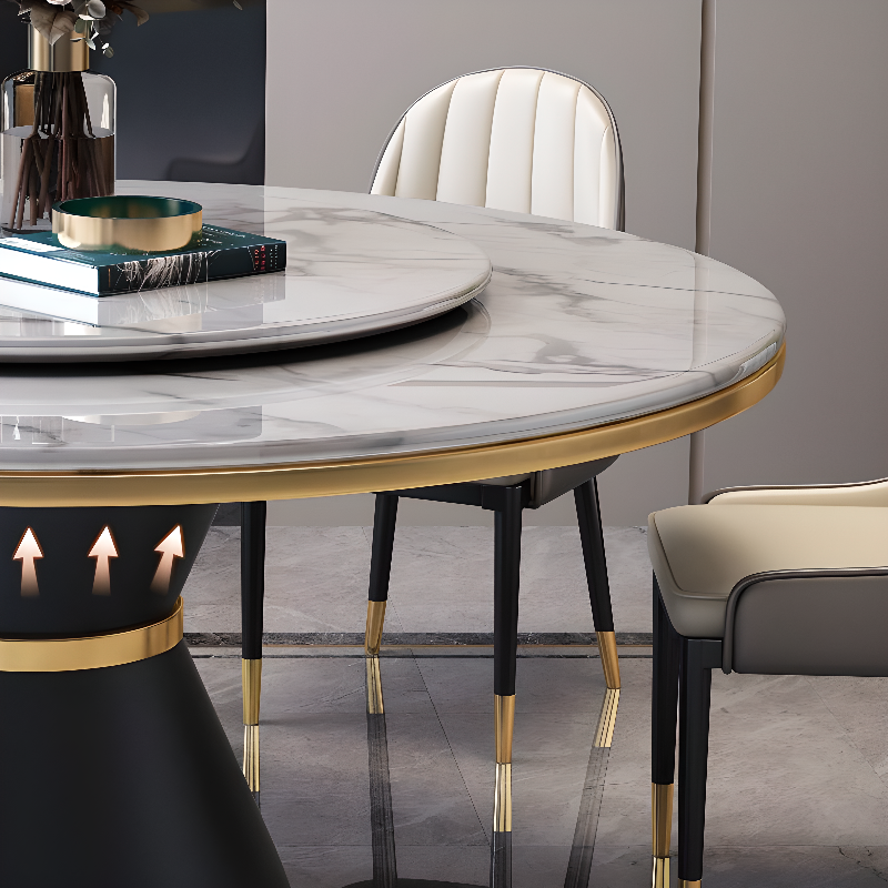Circular Slate Dining Table Set with Pedestal Base, Upholstered Swivel Chairs, and Upholstered Back - image 7
