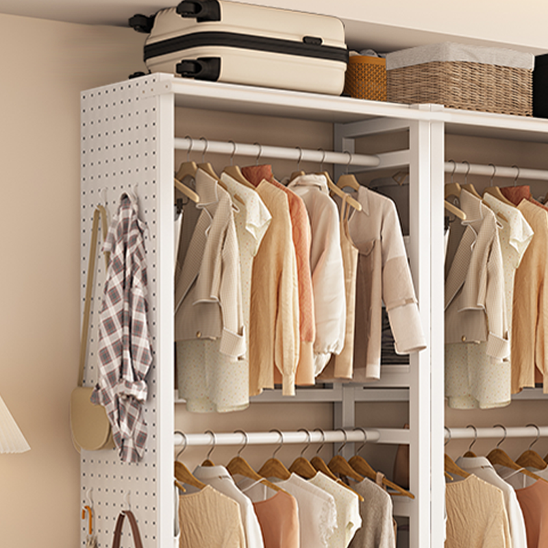 White Modish Alloy Armoire Cabinet with Interior Shelves and Clothing Rod