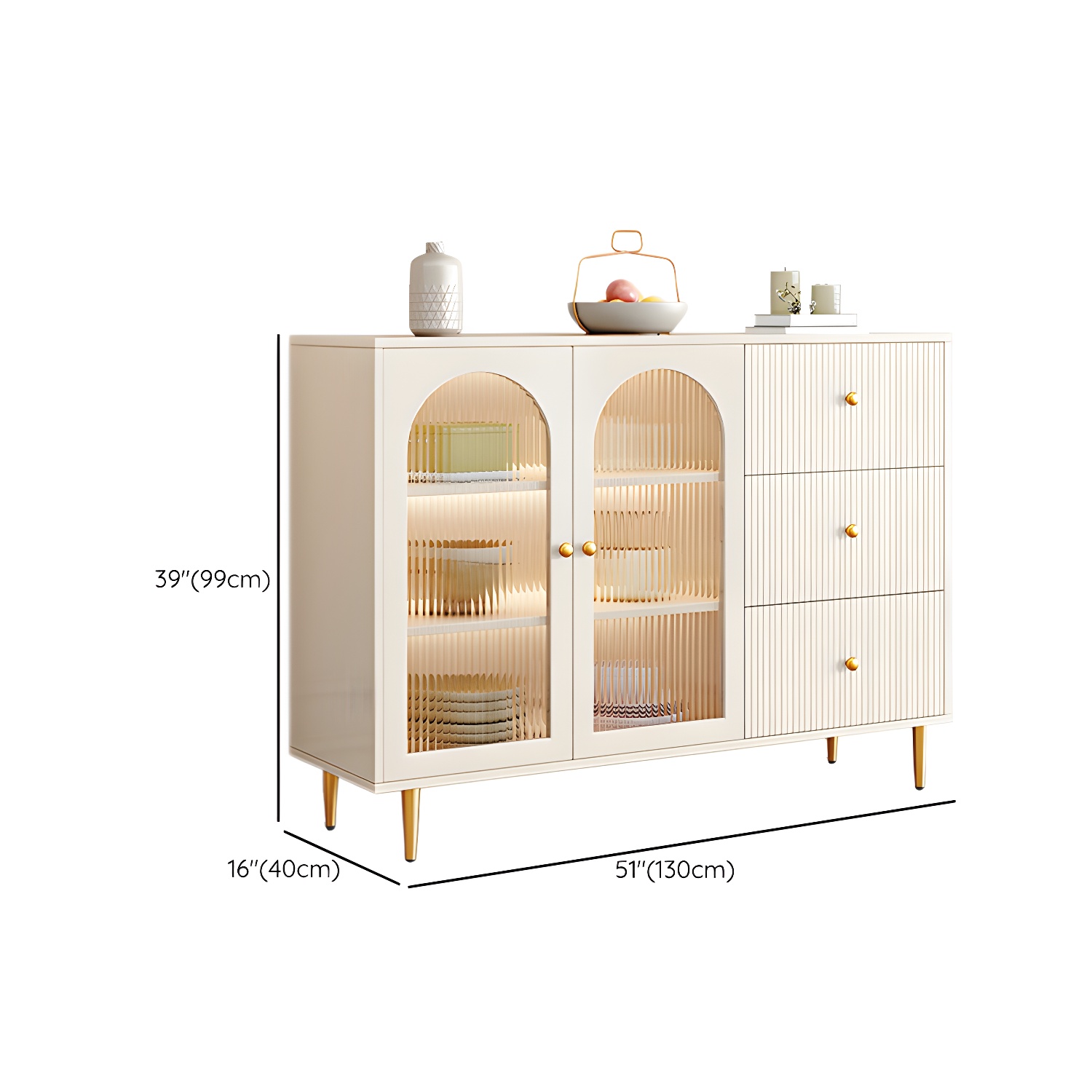 Glam White Wood Sideboard Credenza with Glass Doors and Adjustable Shelves - image 25