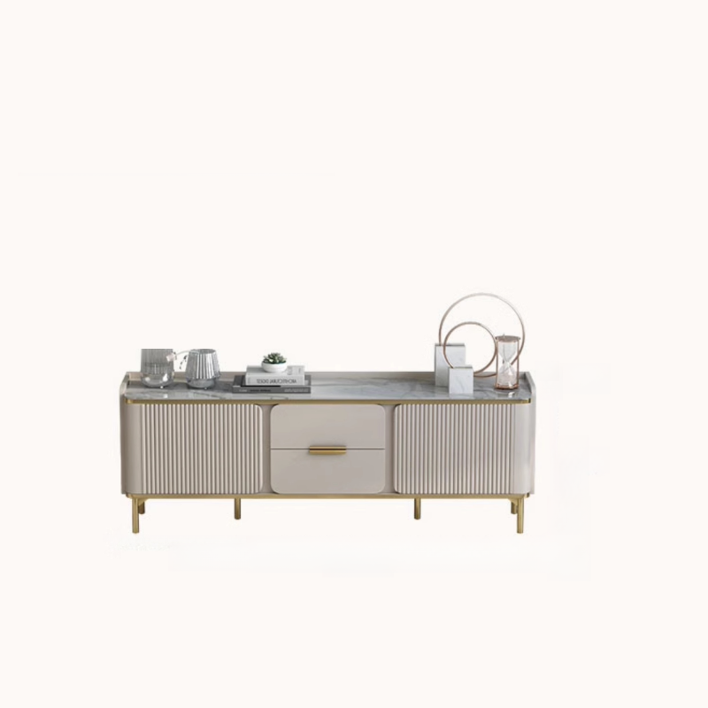 Sintered Stone Rectangular TV Stand for Sitting Room with 4-Drawer/2-Drawer, 2 Cabinets, and Cable Management