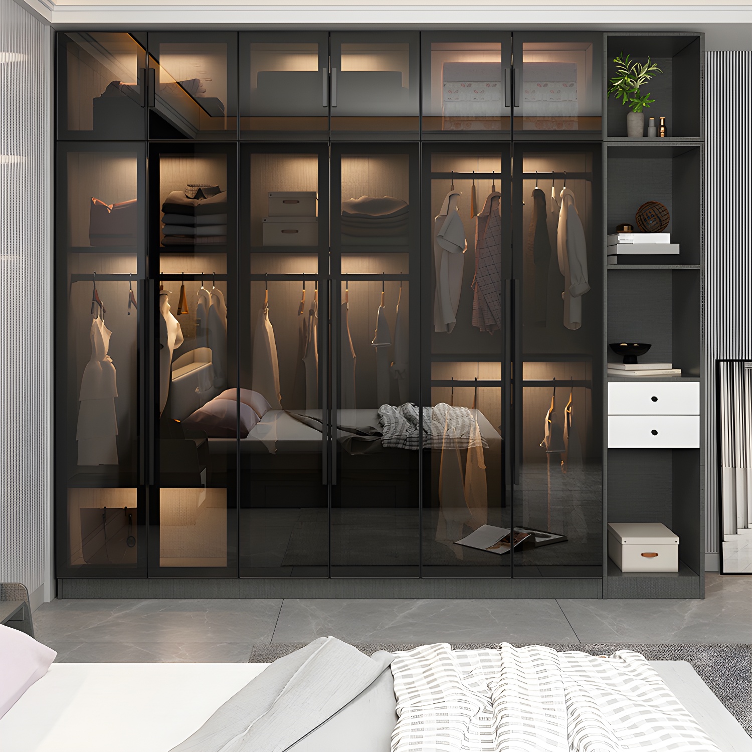 Contemporary Glass Wardrobe Soft Close Door Wardrobe Closet for Bedroom - image 9