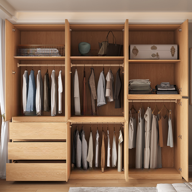 Casual Natural Finish Wood Wardrobe Closet with Soft Close Drawer, Door, Interior Shelves, and Hanging Rod - image 2