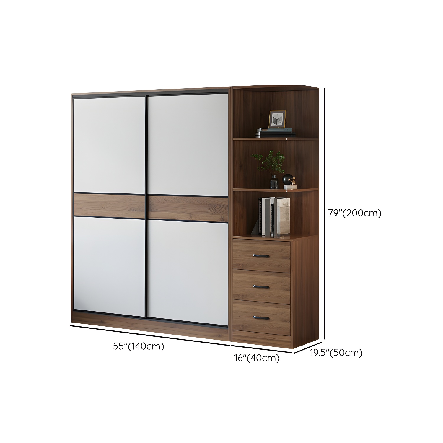 Modern Brown Wood Wardrobe Armoire with Sliding Doors, Shelves, and Clothing Rod - image 25