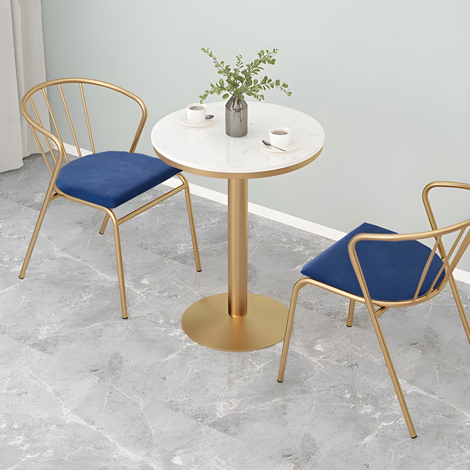 Traditional Luxury Round Dining Table Marble Top Table with Gold Metal Base - image 13