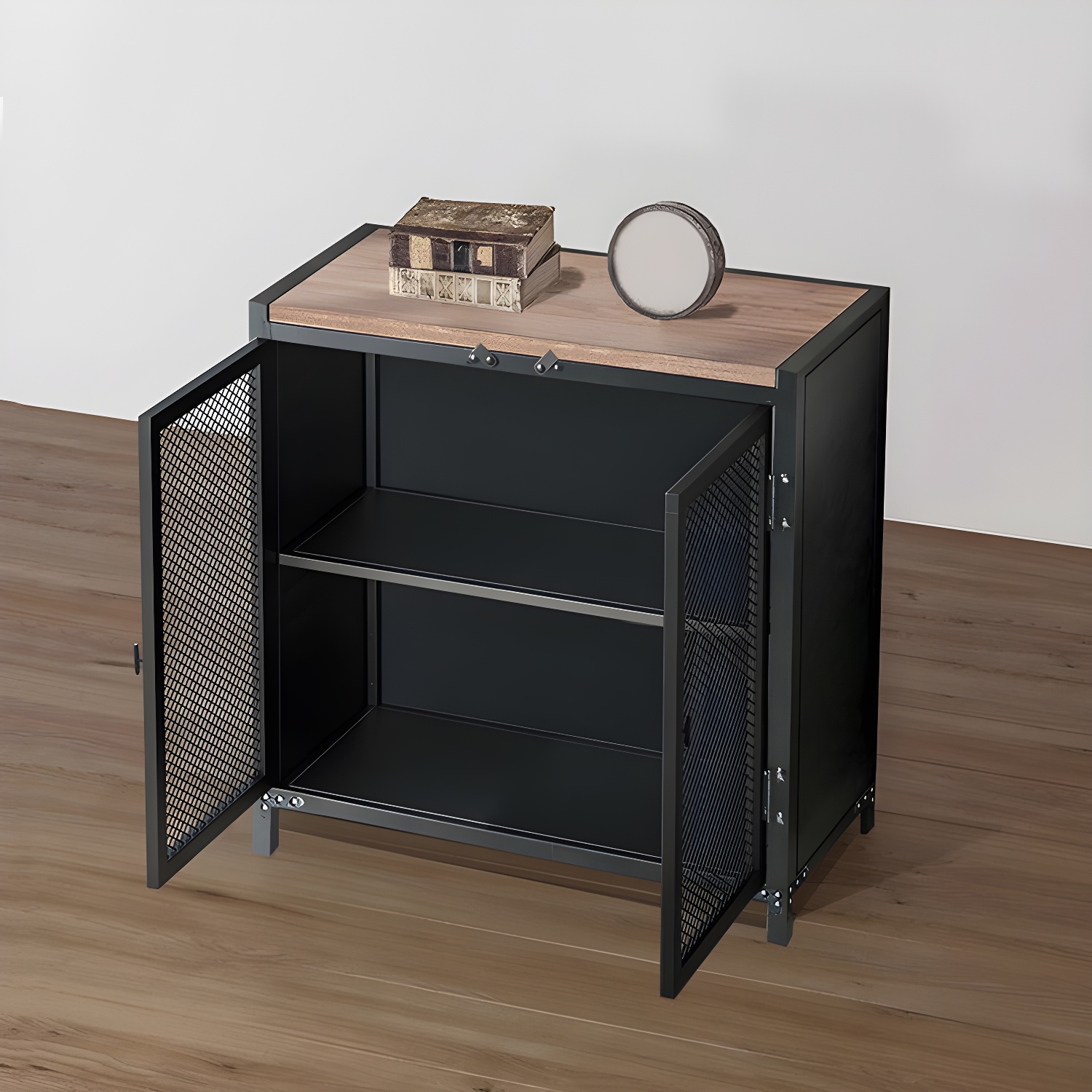 29.5" Tall Metal Accent Cabinet Industrial 2 - Door Chest with Wood Top - image 3