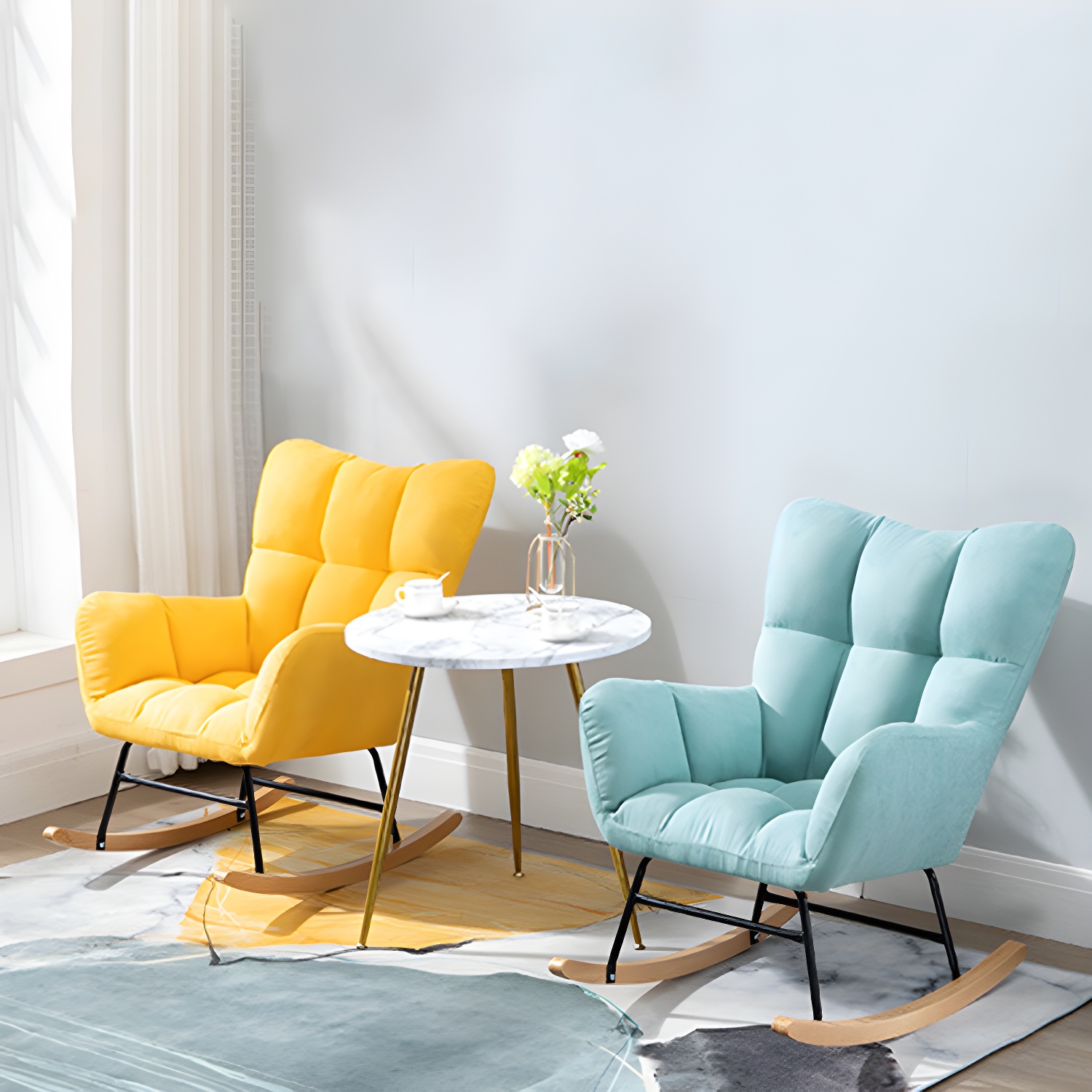 Modern Upholstered Rocking Chair Wingback Rocker Chair for Living Room - image 14