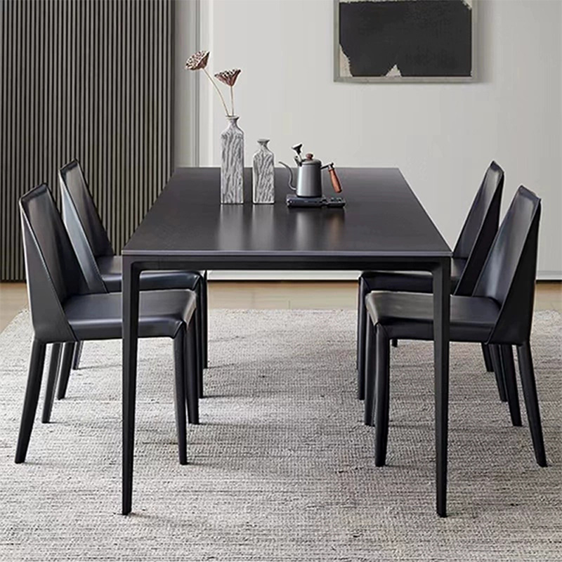 Elegant Industrial Style Dining Set in Black - 7 Piece with Metal Material