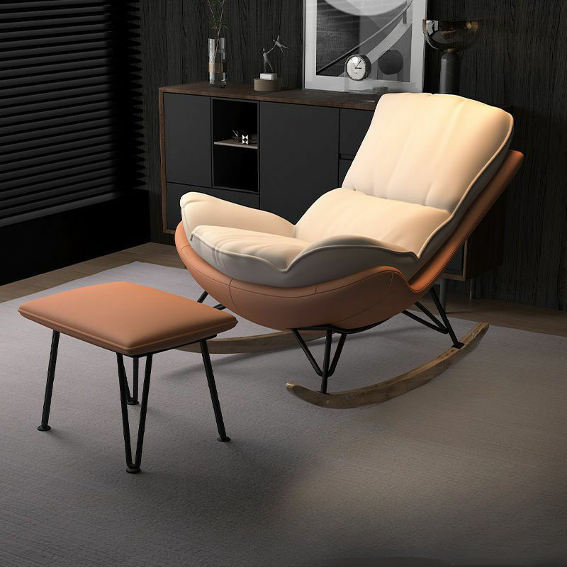 Modern Upholstered Rocking Chair with Natural Wood Legs and Arms, Complete with Ottoman - image 7